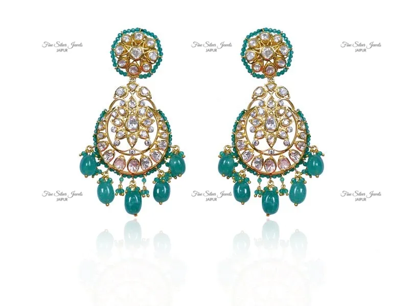 925 Silver GREEN POLKI CHANDBALI