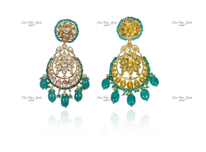 925 Silver GREEN POLKI CHANDBALI