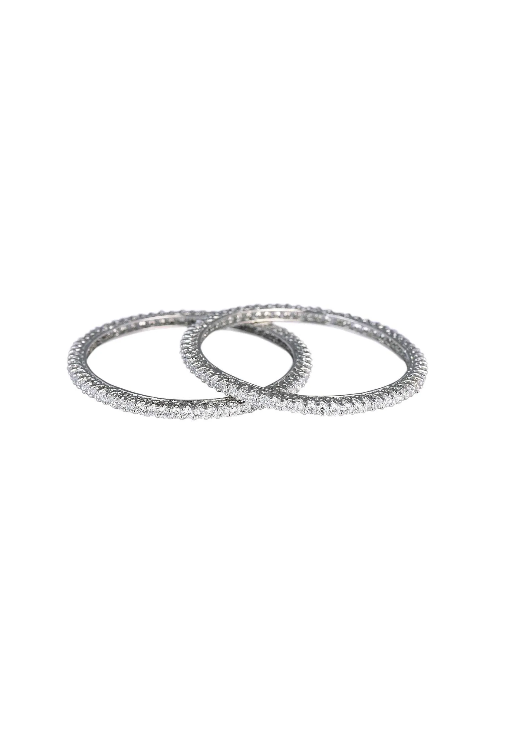 92.5 Sterling Silver Bangles With White Zirconia Set of 2