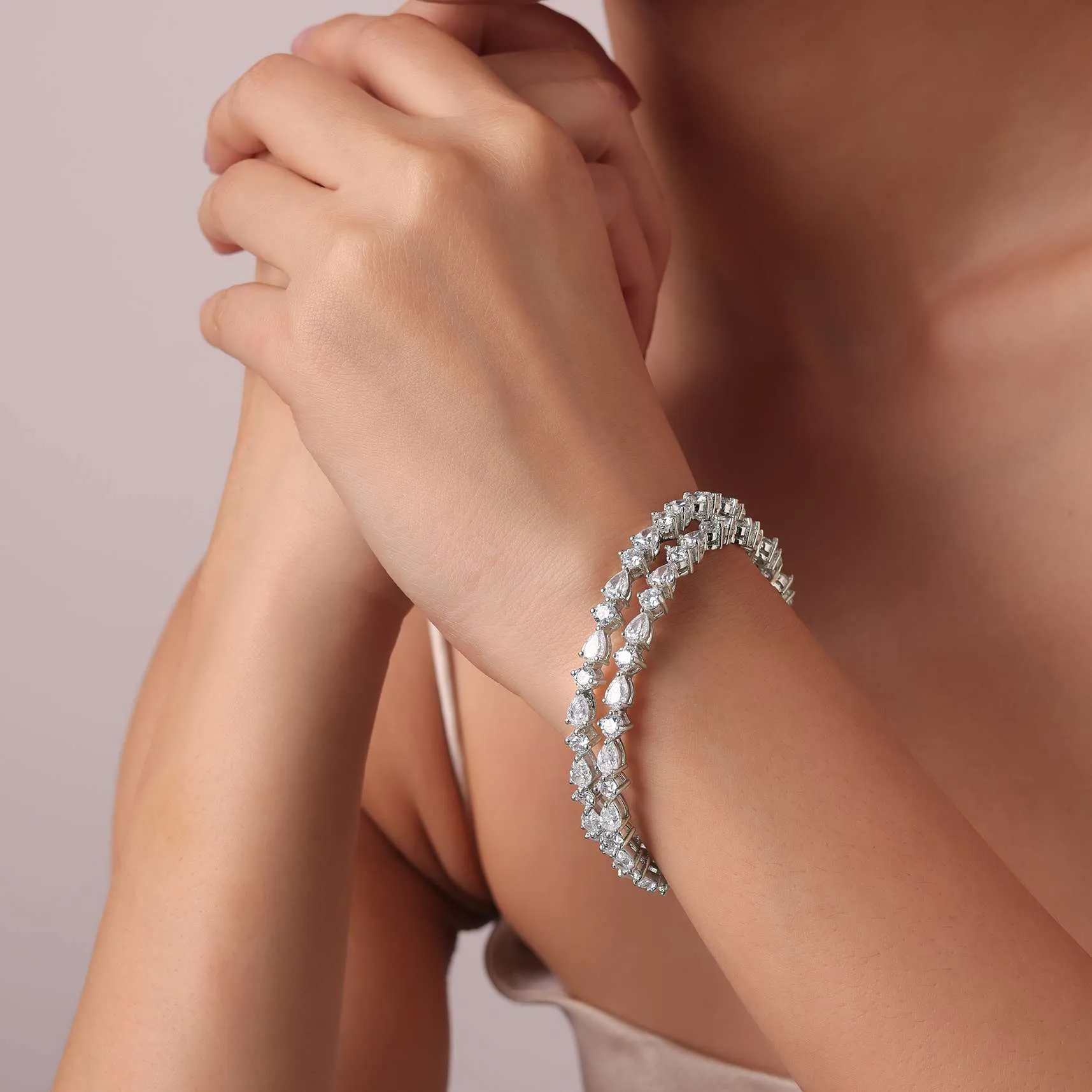 92.5 Sterling Silver Bangles With Zirconia Stones Set of 2