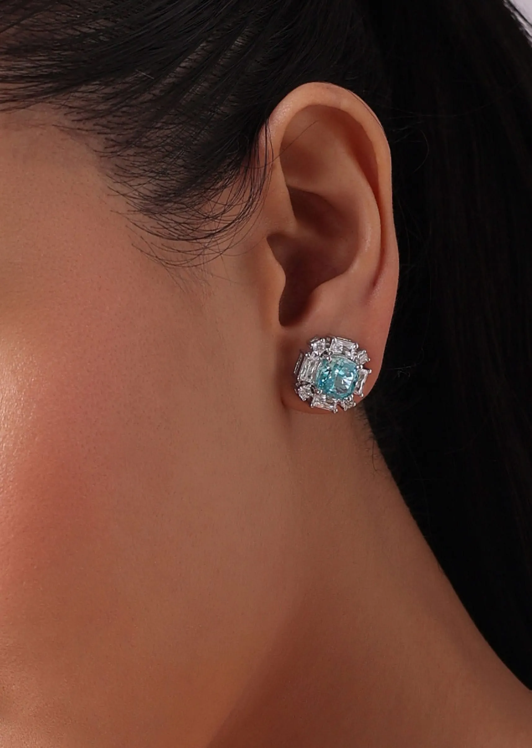 92.5 Sterling Silver Blue Studs with Cubic Stone