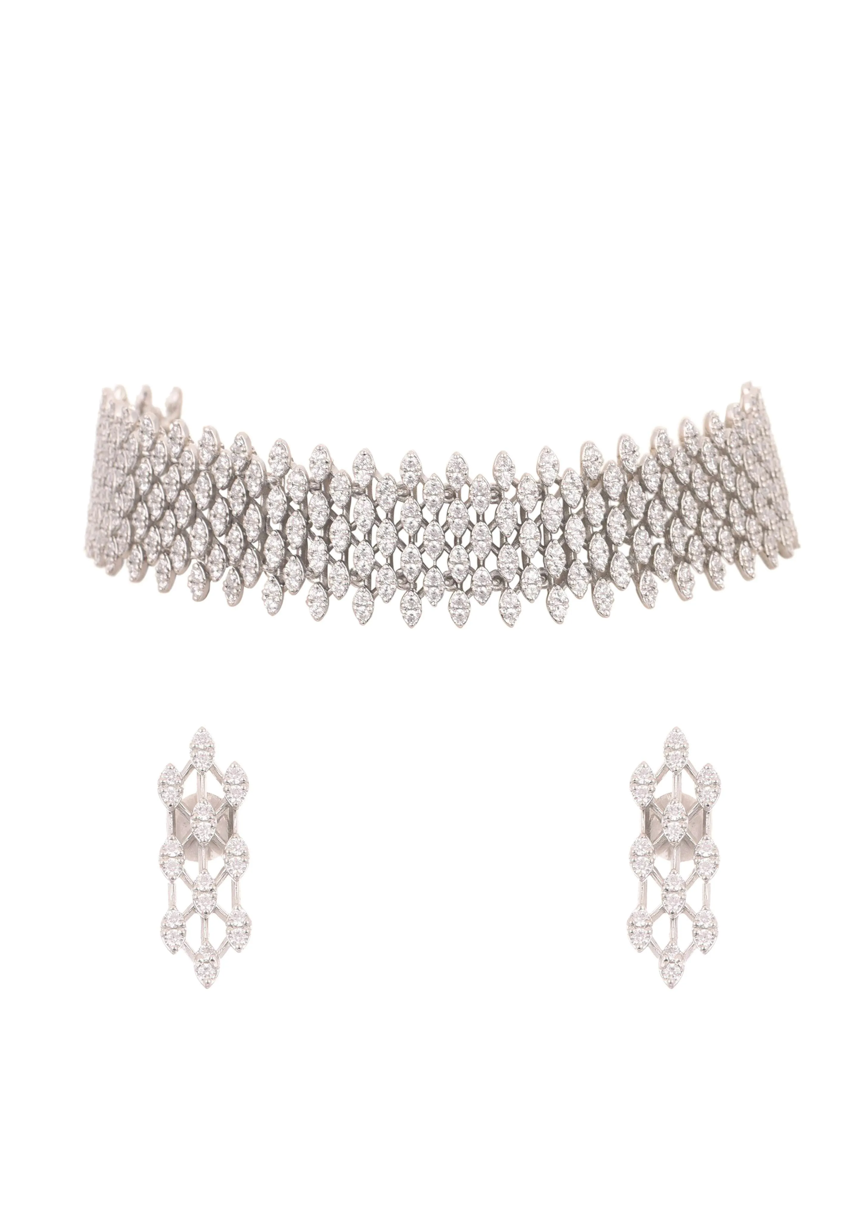 92.5 Sterling Silver Choker Belt with Faux Diamond Danglers