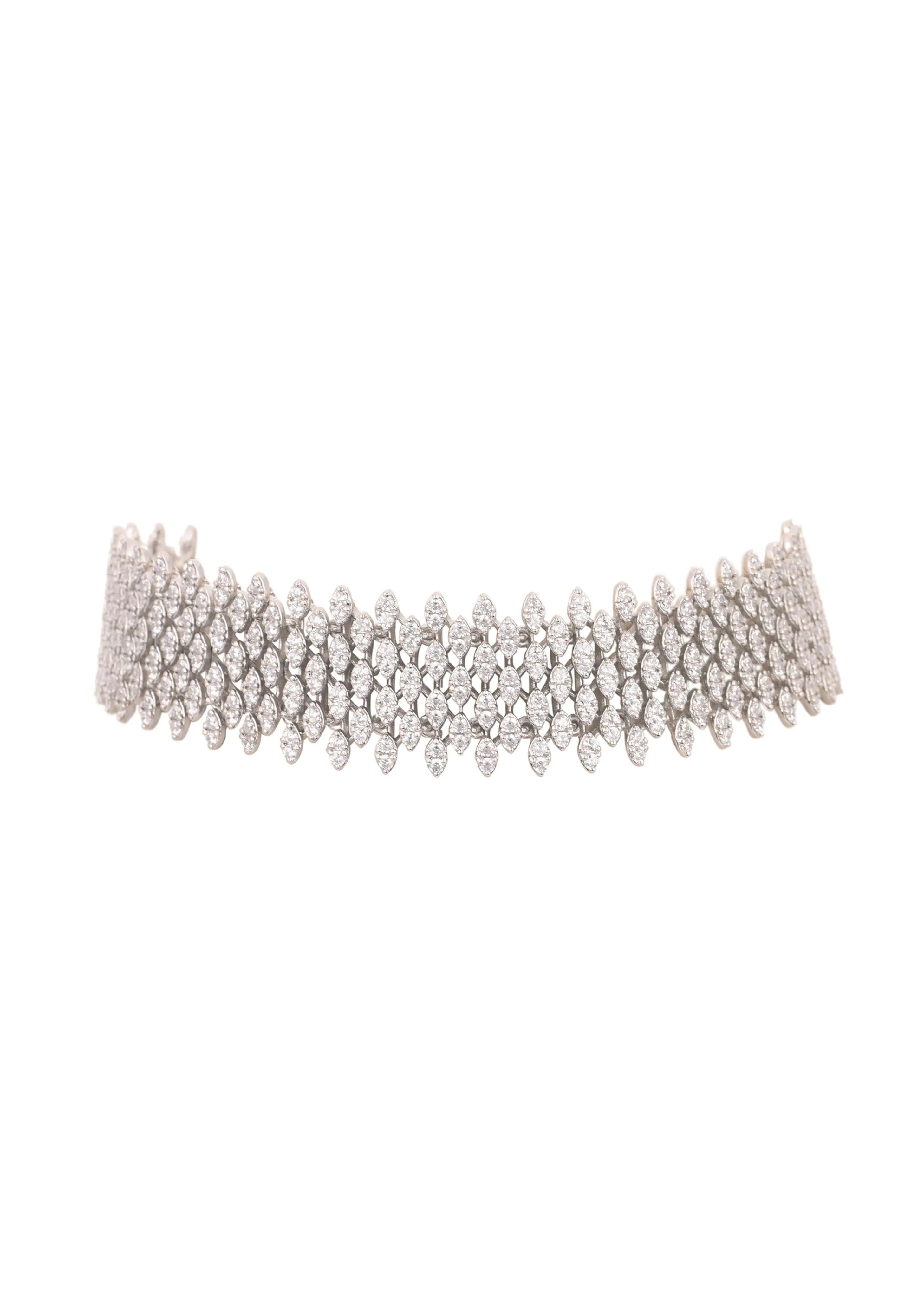 92.5 Sterling Silver Choker Belt with Faux Diamond Danglers
