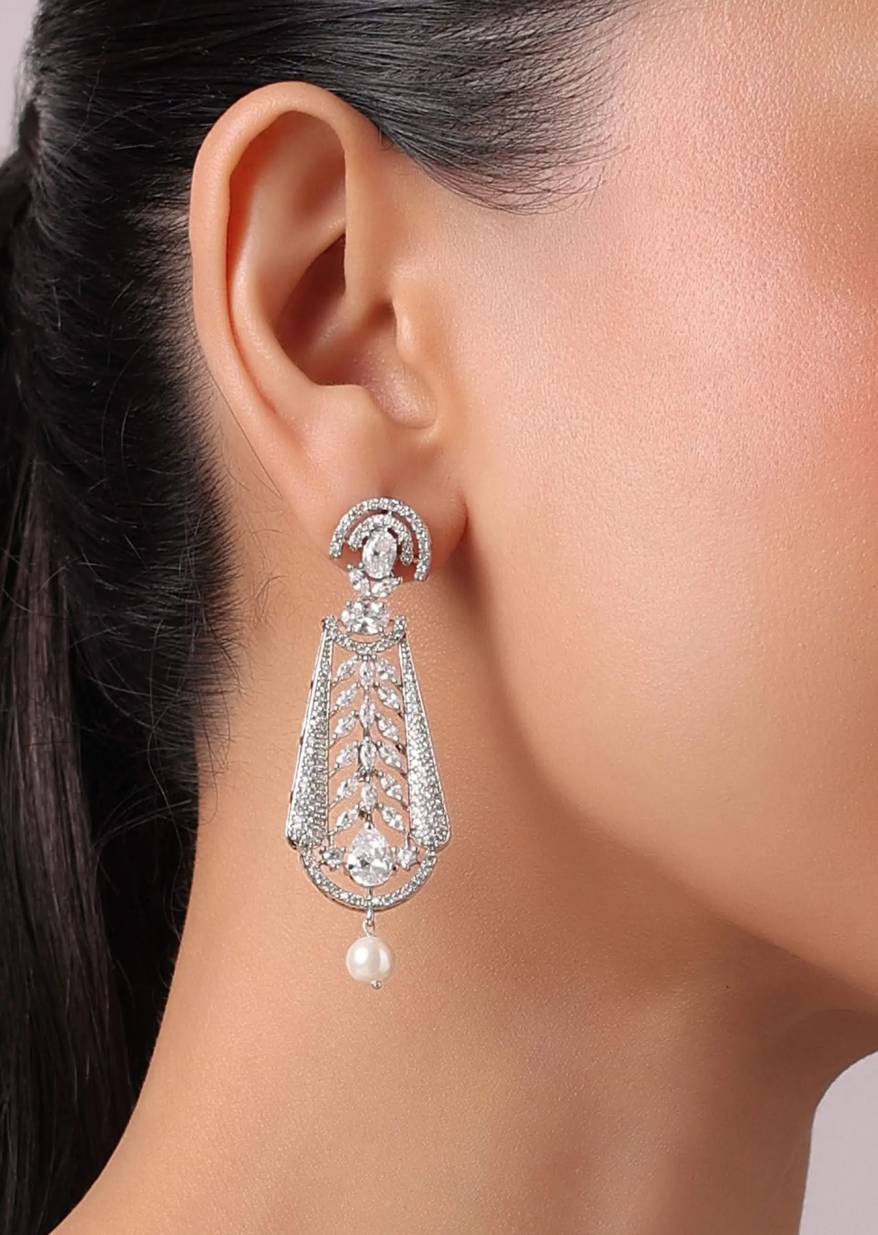 92.5 Sterling Silver Choker Set with Faux Diamonds And Pearl Drops