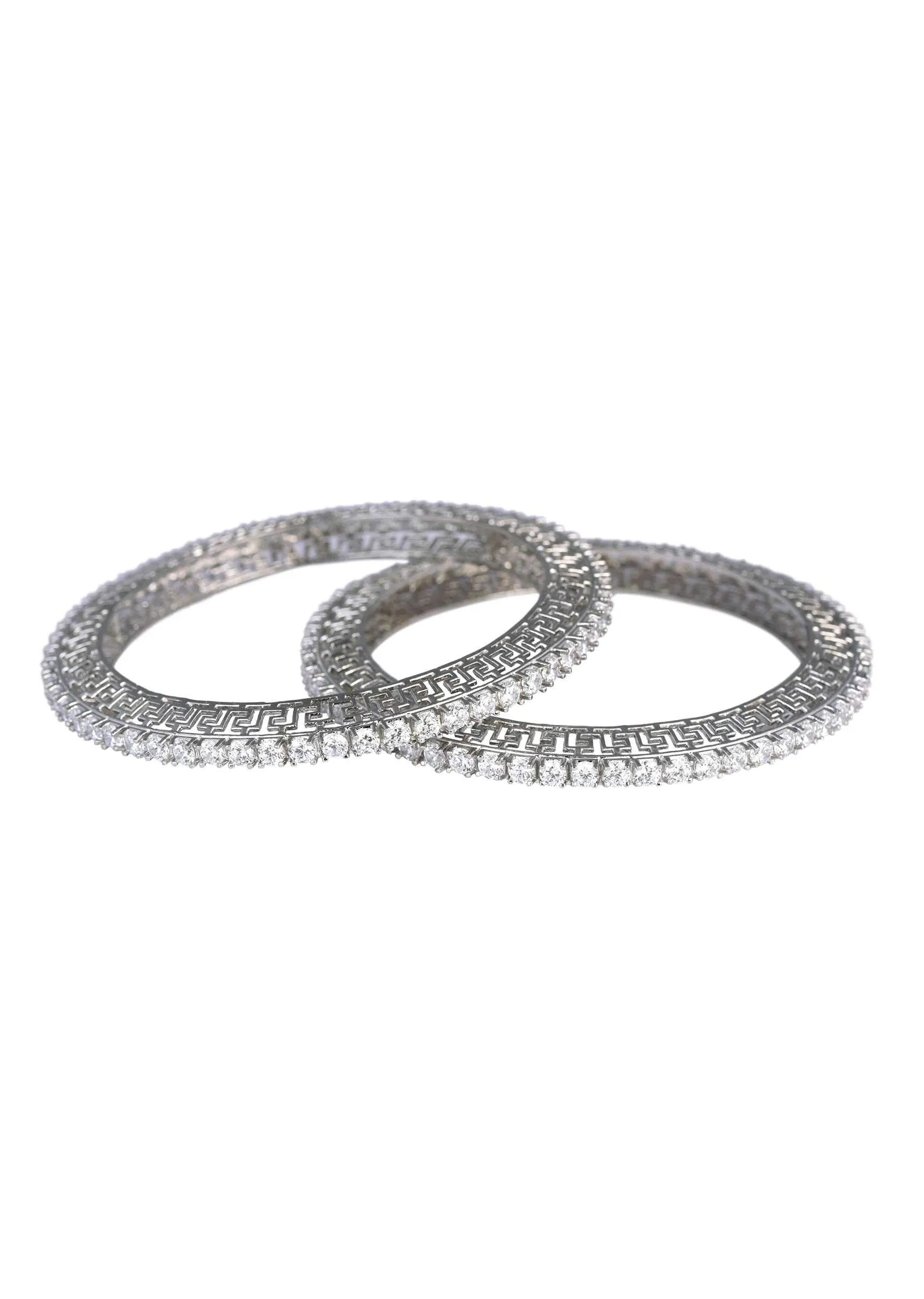 92.5 Sterling Silver Studded Bangles With Zirconia Stones Set of 2