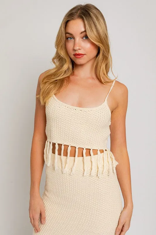 Adorable Tassel Detail Spaghetti Sweater Crop Top