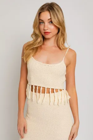 Adorable Tassel Detail Spaghetti Sweater Crop Top
