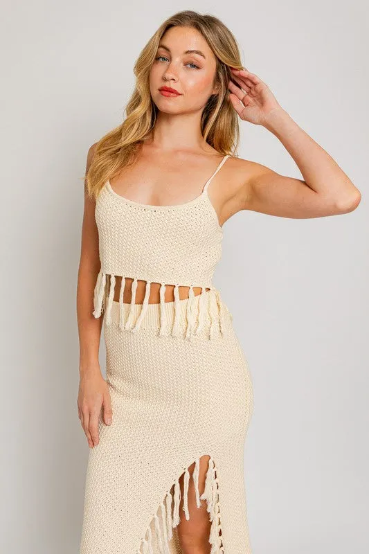 Adorable Tassel Detail Spaghetti Sweater Crop Top