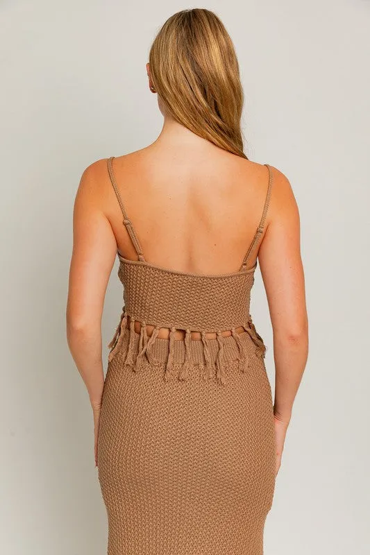Adorable Tassel Detail Spaghetti Sweater Crop Top