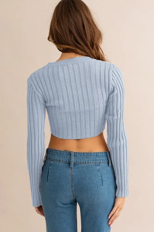 Asymmetrical Hem Design Long Sleeve Crop Sweater Top