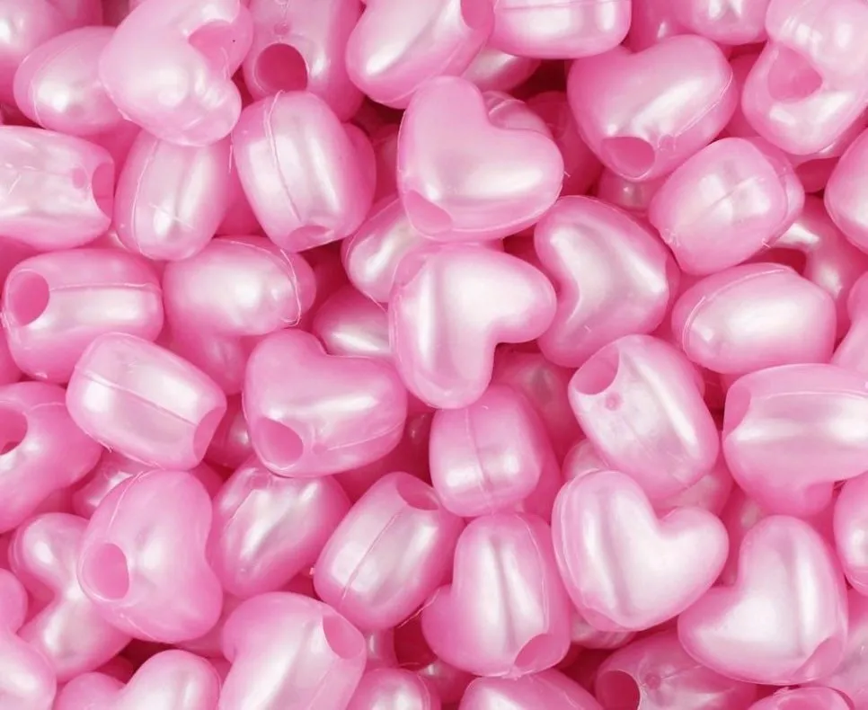 Baby Pink Pearlized Heart Pony Beads, Kandi Beads, Heart beads, Spacer Beads, DIY Beads