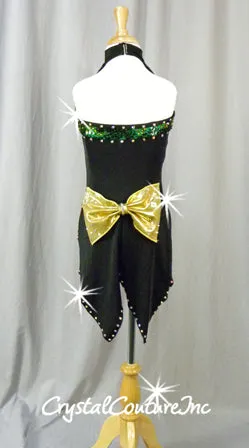 Black & Green Money Inspired Tuxedo Biketard - Swarovski Rhinestones