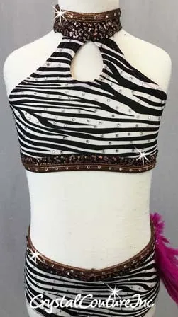 Black & White Zebra 2 Pc Top & Trunk  with Copper & Fuchsia Accents - Swarovski Rhinestones