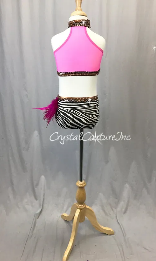 Black & White Zebra 2 Pc Top & Trunk  with Copper & Fuchsia Accents - Swarovski Rhinestones