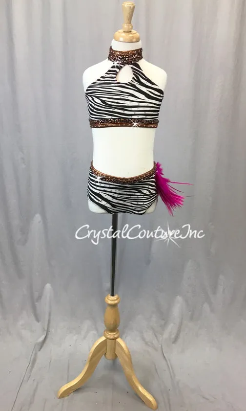 Black & White Zebra 2 Pc Top & Trunk  with Copper & Fuchsia Accents - Swarovski Rhinestones