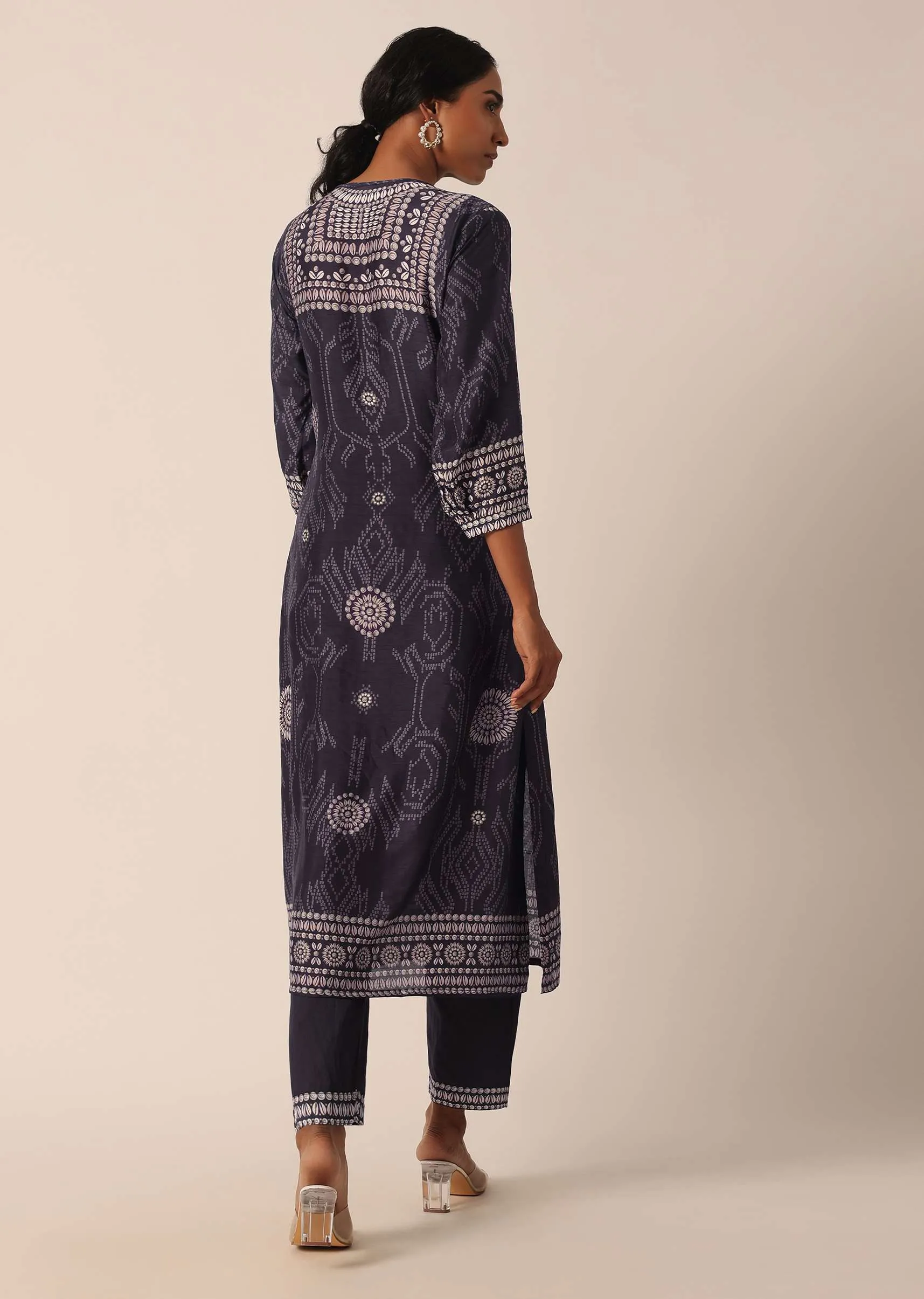 Black Printed Kurta And Pant Set With Sequin Work