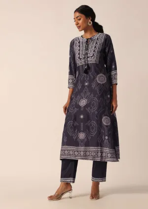 Black Printed Kurta And Pant Set With Sequin Work