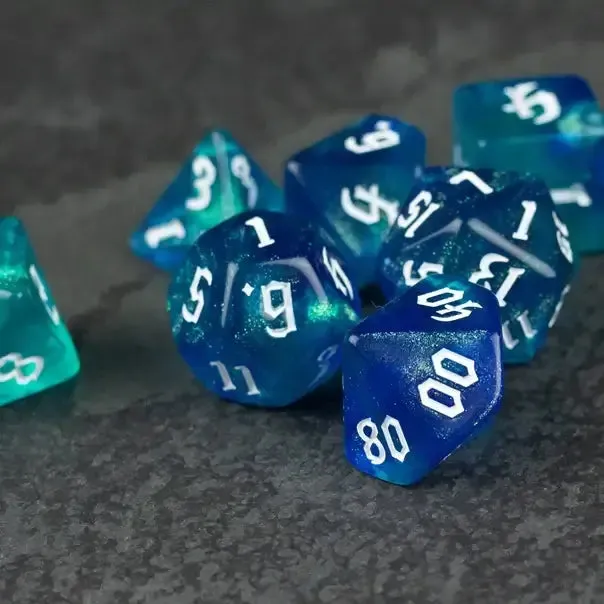 Blue & Green Tabletop Glitter Dice Set
