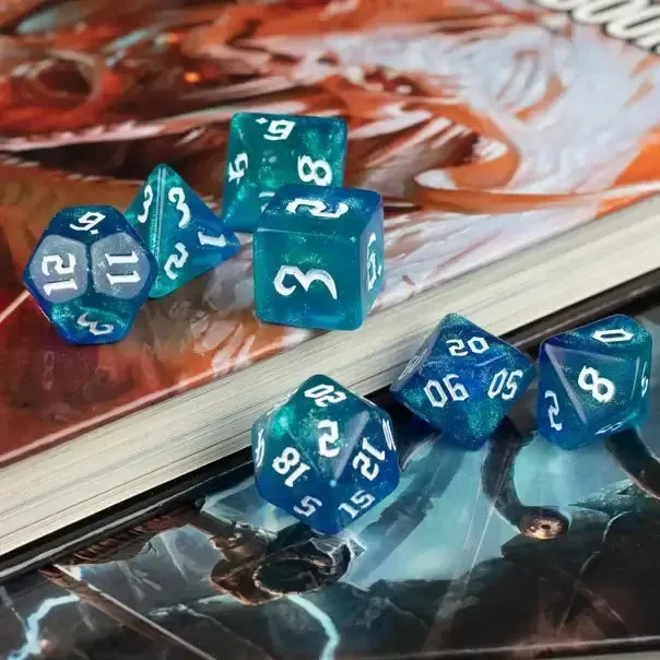 Blue & Green Tabletop Glitter Dice Set