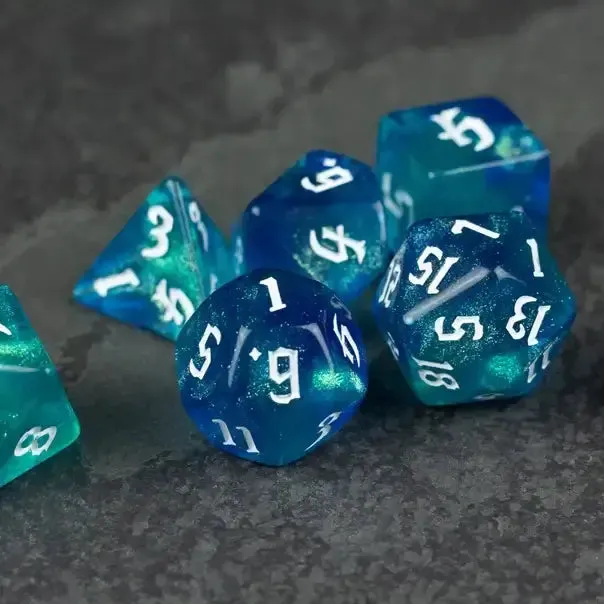Blue & Green Tabletop Glitter Dice Set
