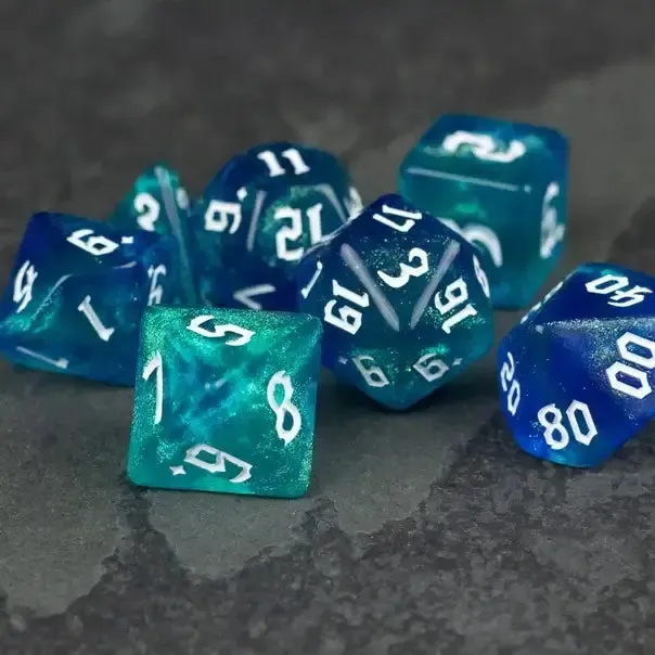 Blue & Green Tabletop Glitter Dice Set