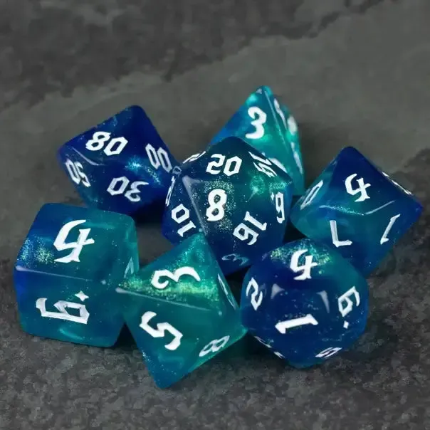 Blue & Green Tabletop Glitter Dice Set