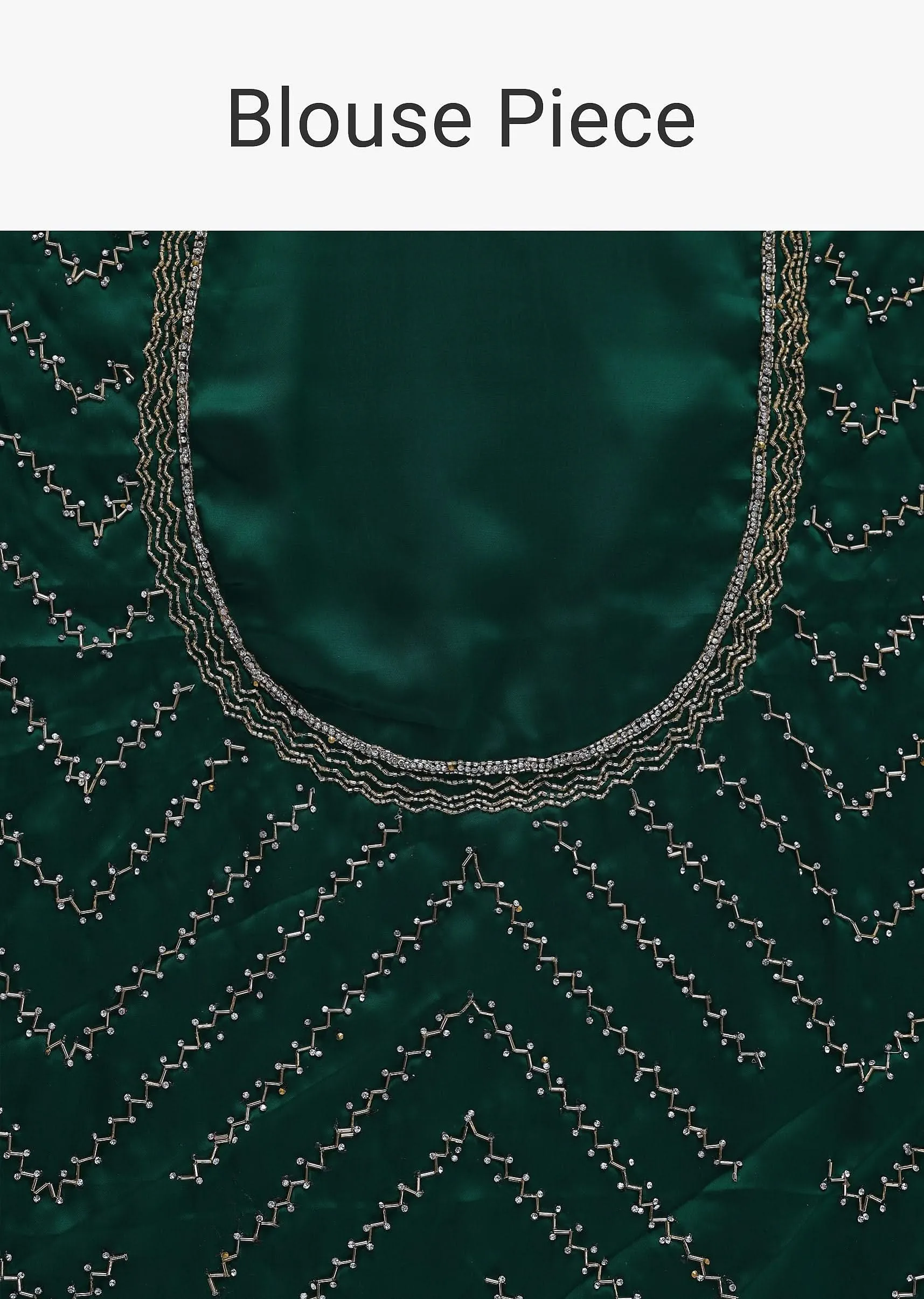 Bottle Green Satin Saree In Cutdana Embroidery With Unstitched Blouse