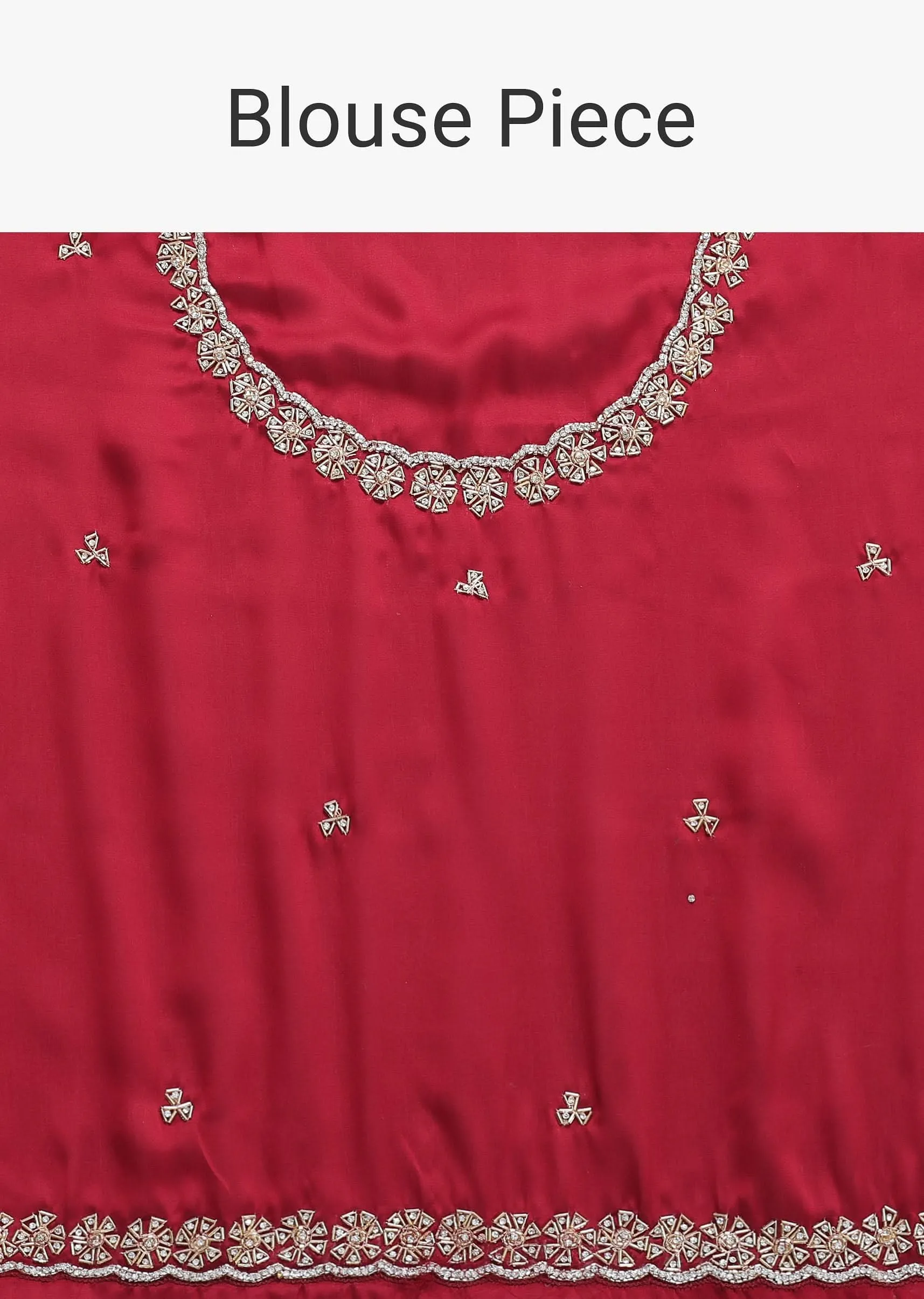 Bottle Green Satin Saree With Cut Dana Embroidery And Unstitched Blouse