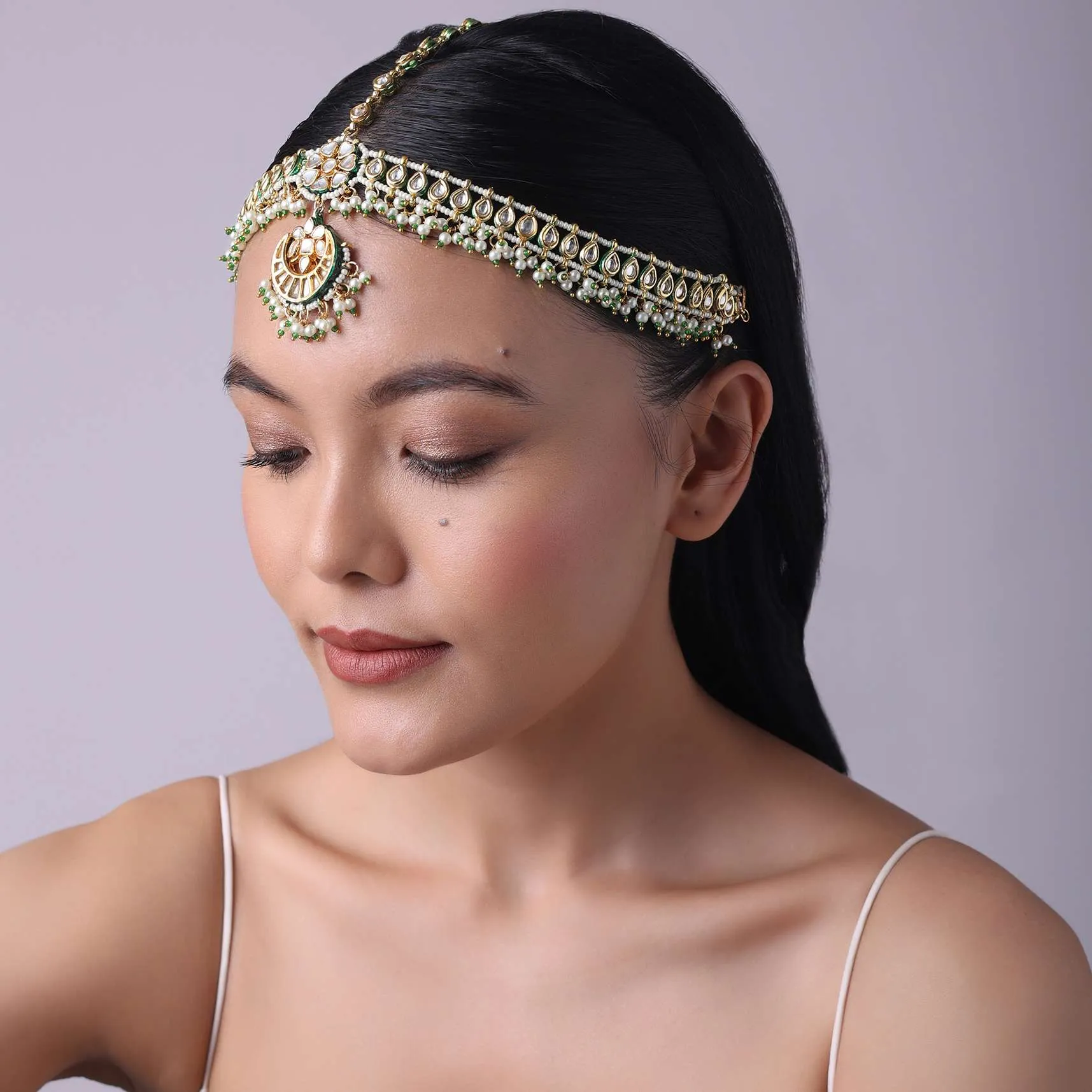 Gold Finish Kundan And Pearl Mathapatti