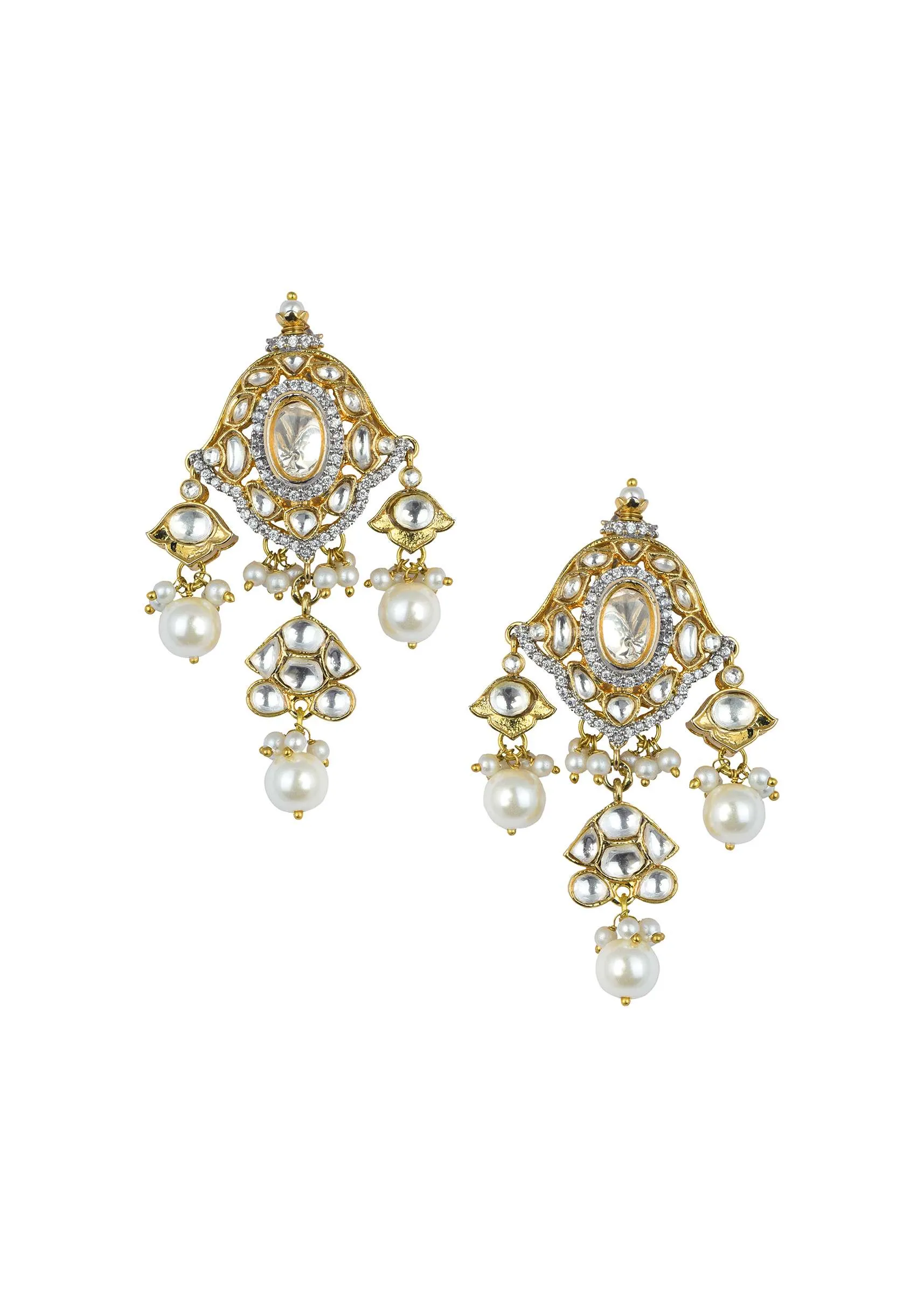 Gold Finish Kundan Polki Choker And Earrings Set In Mix Metal