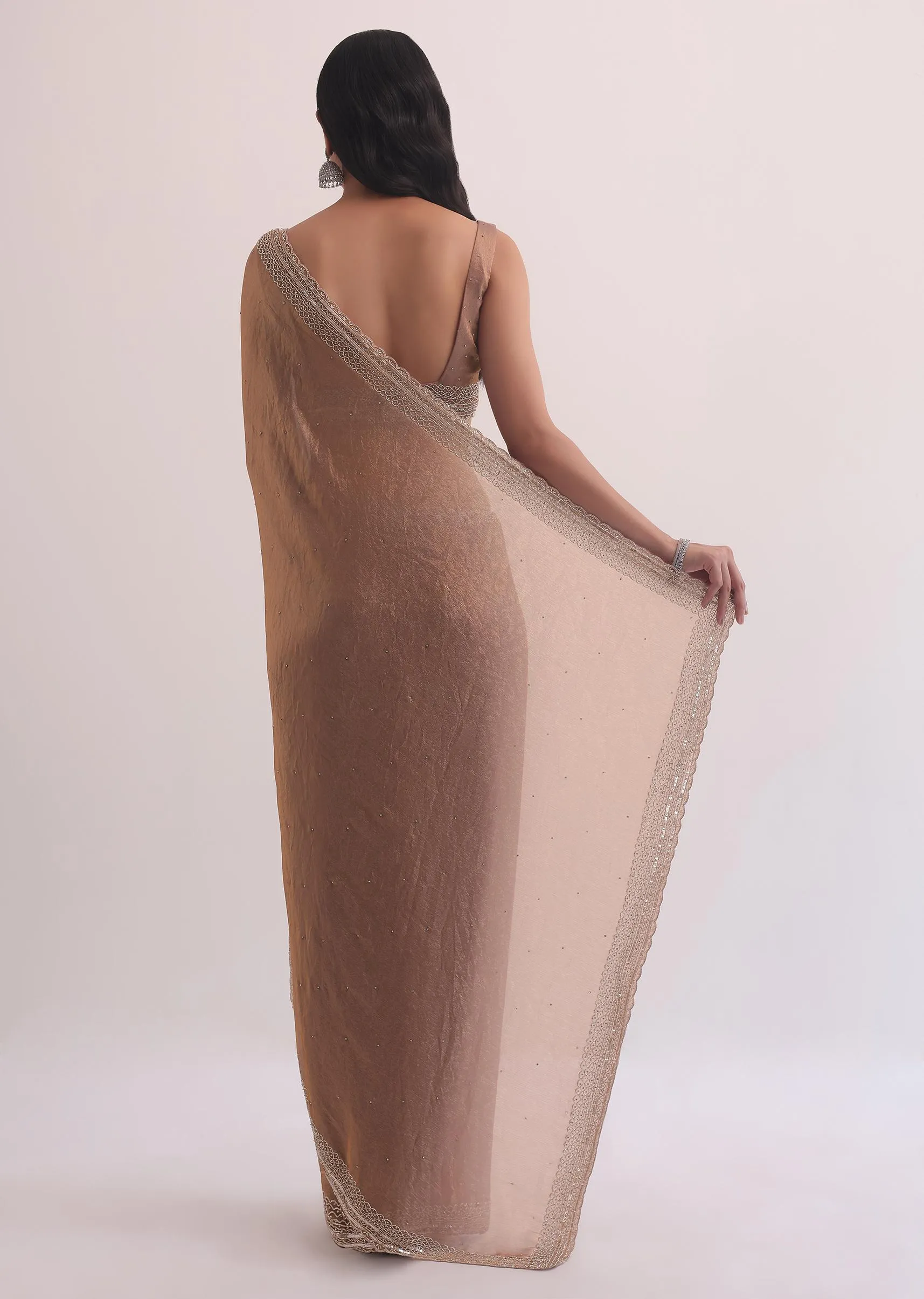 Gold Tissue Silk Saree With Cutdana Embroidery