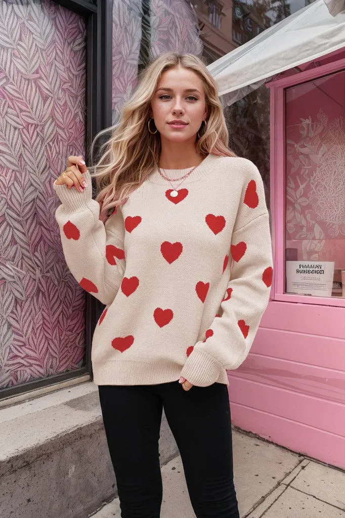 LOVESOFT Valentine's Day Love oversized Loose Cross Pullover Knit Sweater