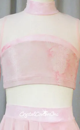 Lt Pink 2 Piece Top and Booty Shorts with Sheer Mesh Skirt