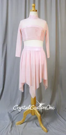 Lt Pink 2 Piece Top and Booty Shorts with Sheer Mesh Skirt