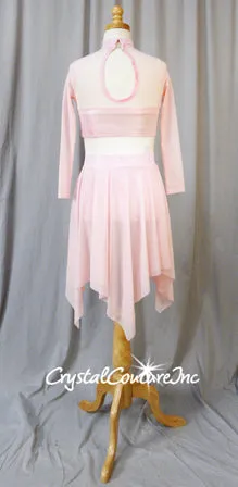 Lt Pink 2 Piece Top and Booty Shorts with Sheer Mesh Skirt