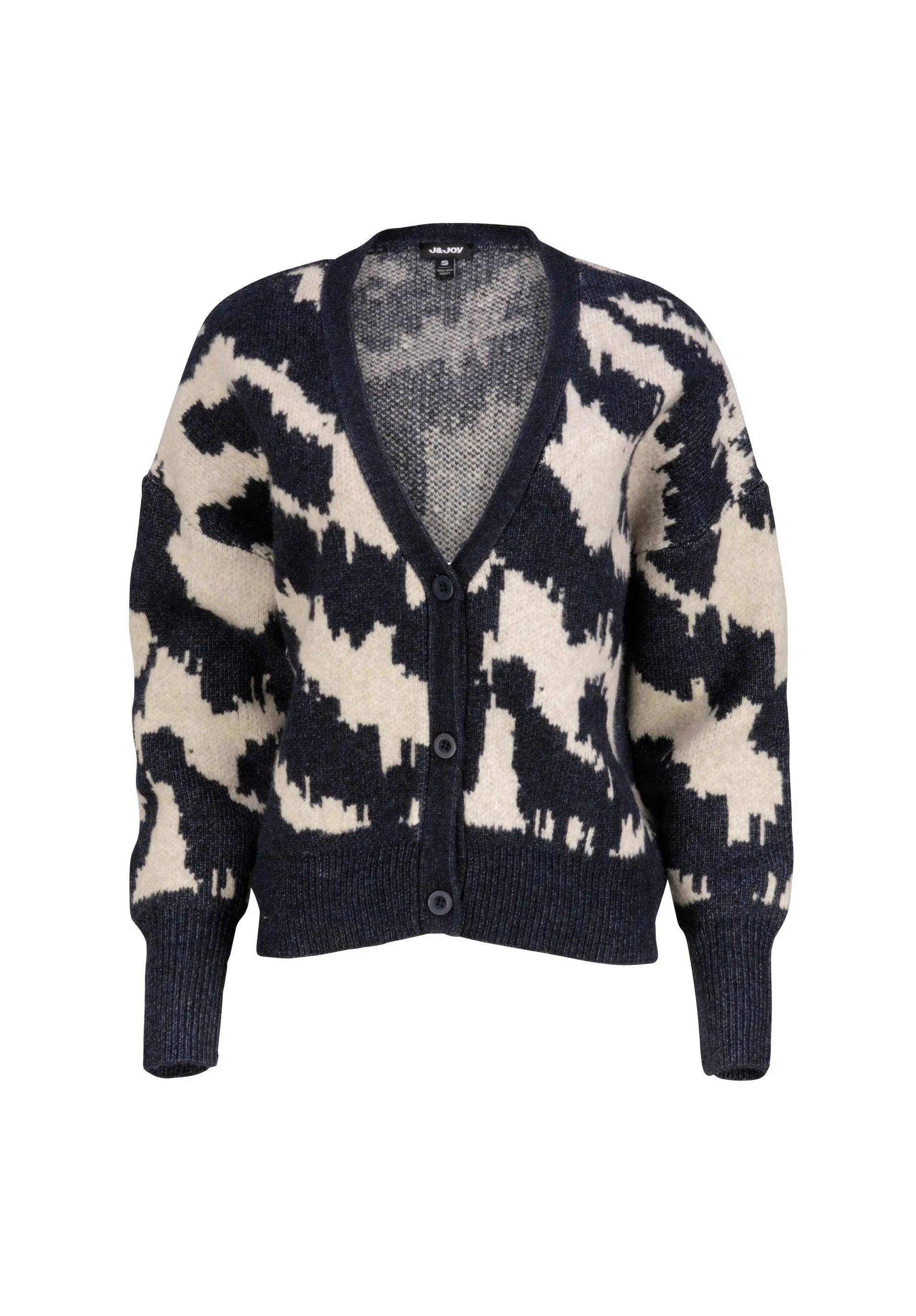 Pull femme ouvert bariollé bleu marine
