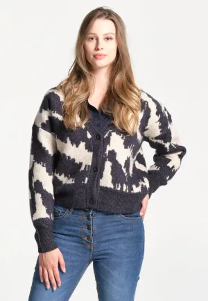 Pull femme ouvert bariollé bleu marine