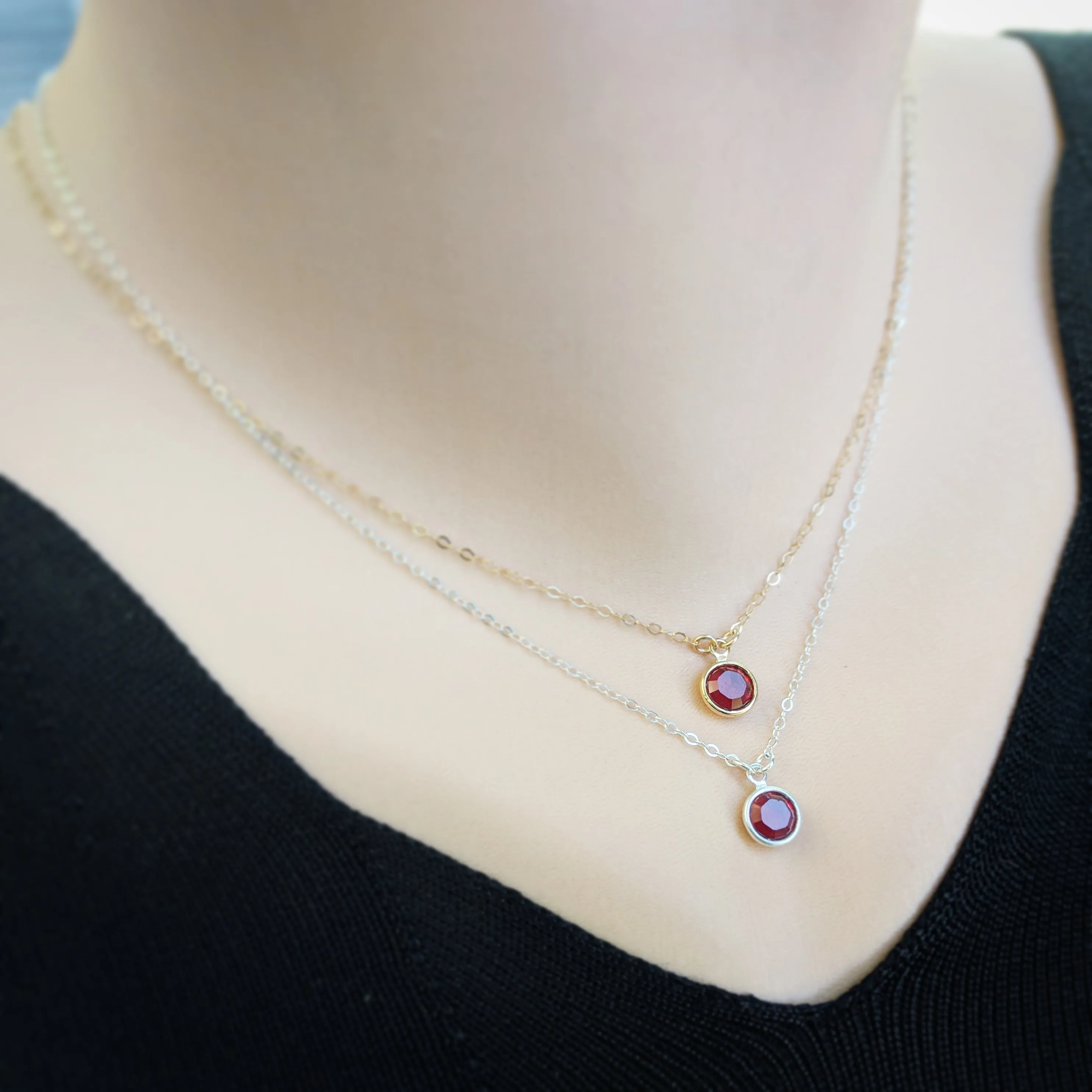 Swarovski Birthstone Solitaire Sterling Silver Dainty Necklace